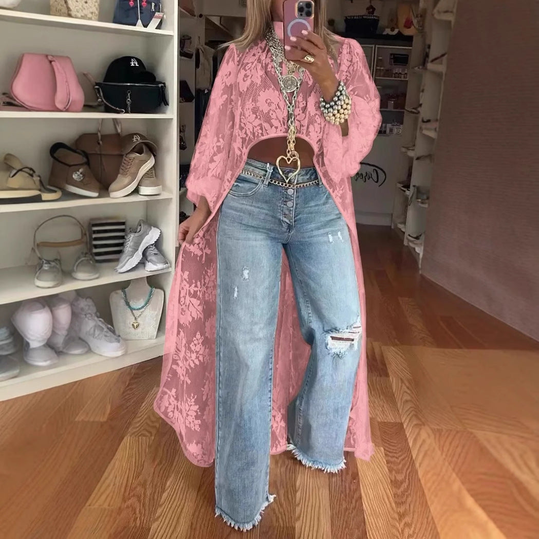 🔥🌸Spring Special Sale 49% off 💐Round Neck Lace Short Front and Long Back Casual Top