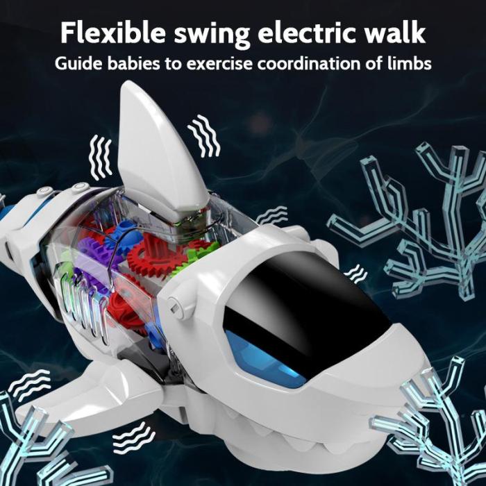 🔥Big Promotion 49% OFF💥Electric Gear Shark Simulation Light Music Swing Universal Mechanical Shark Sea Animal Electric Toy