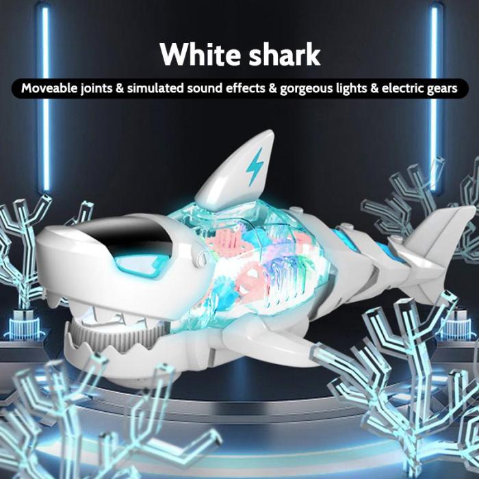 🔥Big Promotion 49% OFF💥Electric Gear Shark Simulation Light Music Swing Universal Mechanical Shark Sea Animal Electric Toy
