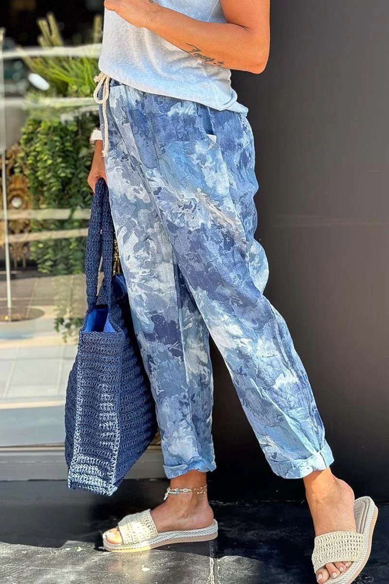 Drawstring elastic casual tie-dye loose trousers