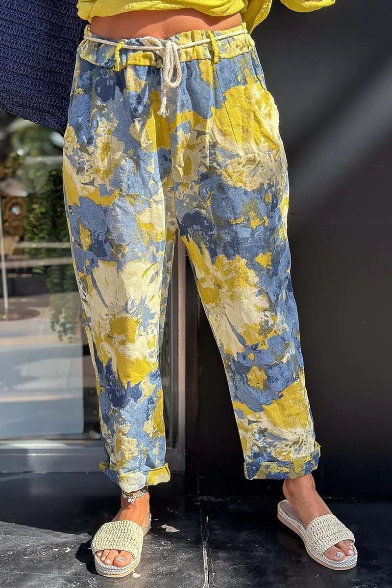 Drawstring elastic casual tie-dye loose trousers