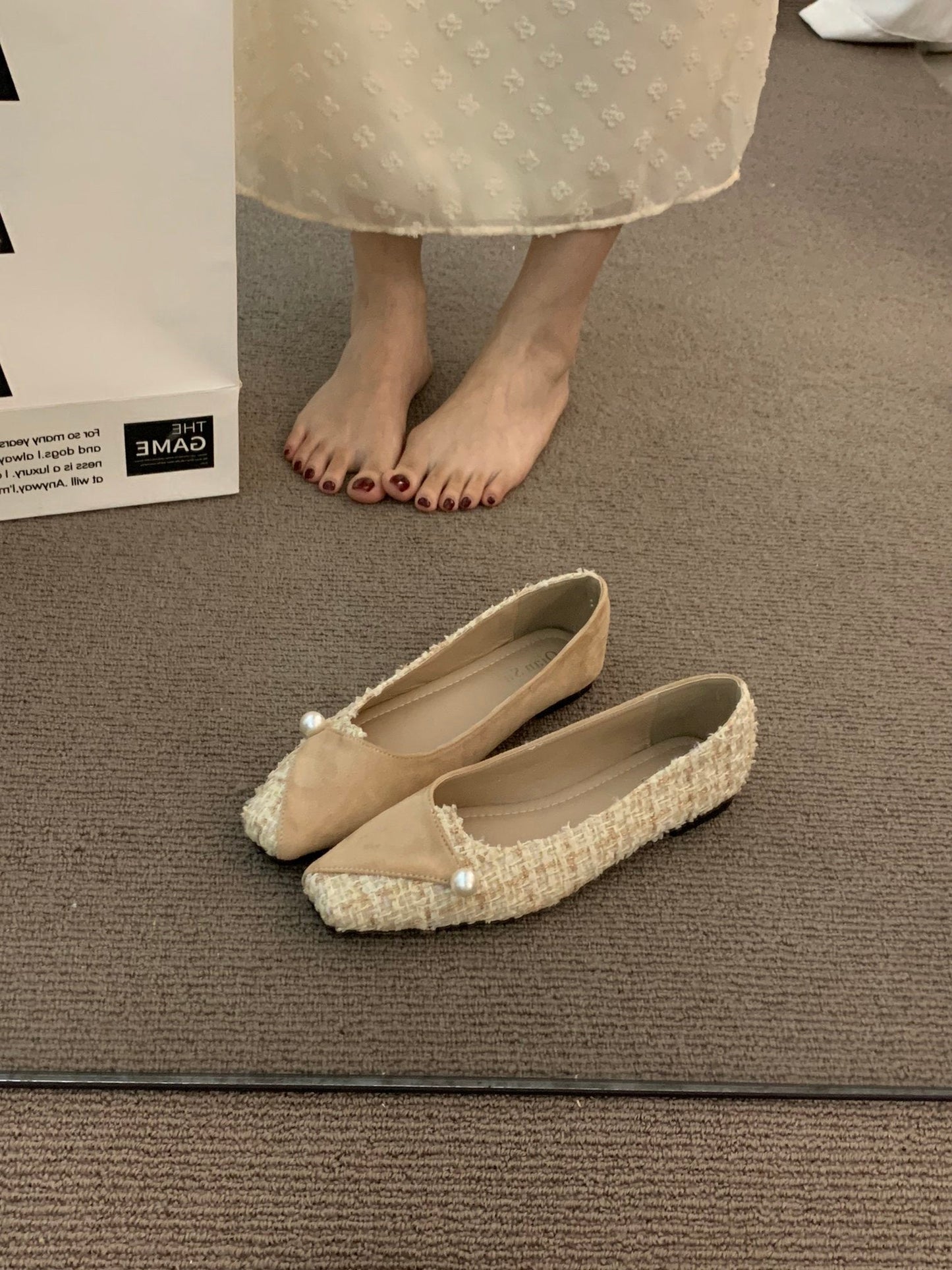 French retro elegant spliced soft-soled shoes and flat shoes