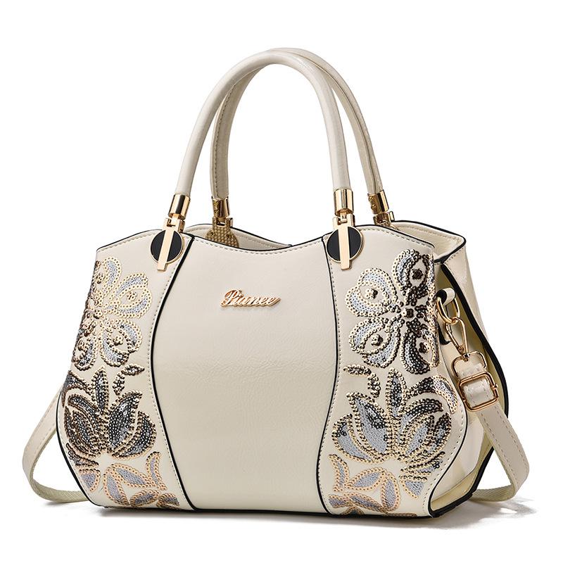 Large capacity embroidered handbag