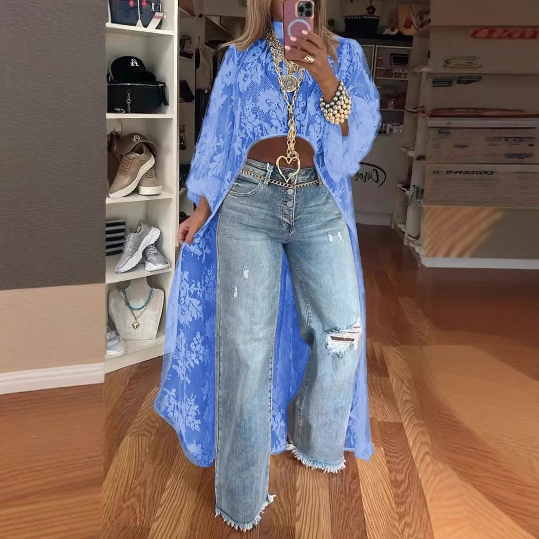 🔥🌸Spring Special Sale 49% off 💐Round Neck Lace Short Front and Long Back Casual Top