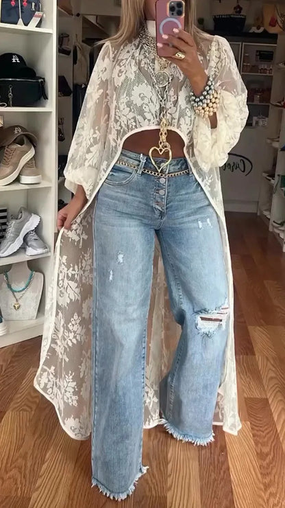 🔥🌸Spring Special Sale 49% off 💐Round Neck Lace Short Front and Long Back Casual Top