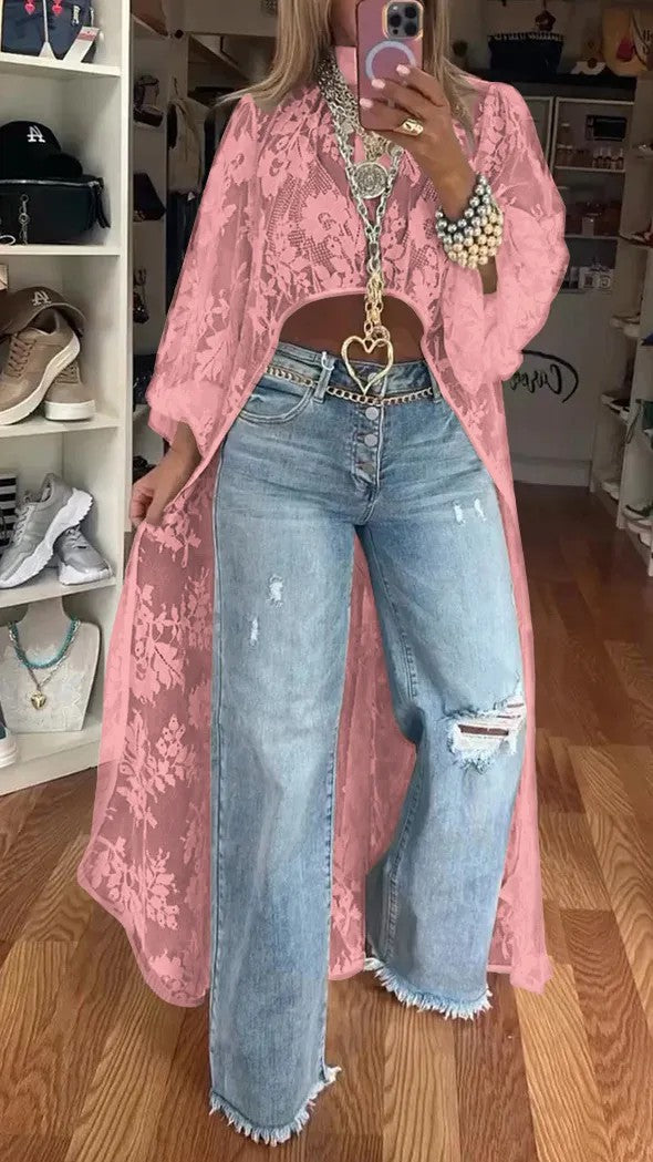 🔥🌸Spring Special Sale 49% off 💐Round Neck Lace Short Front and Long Back Casual Top