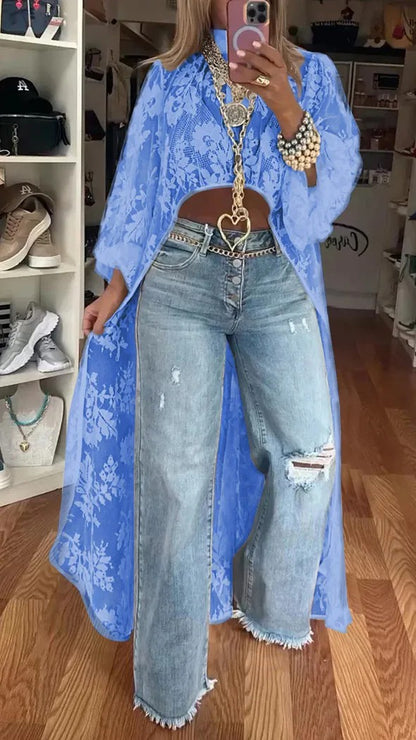 🔥🌸Spring Special Sale 49% off 💐Round Neck Lace Short Front and Long Back Casual Top