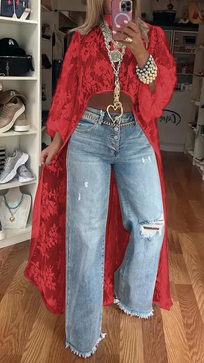 🔥🌸Spring Special Sale 49% off 💐Round Neck Lace Short Front and Long Back Casual Top