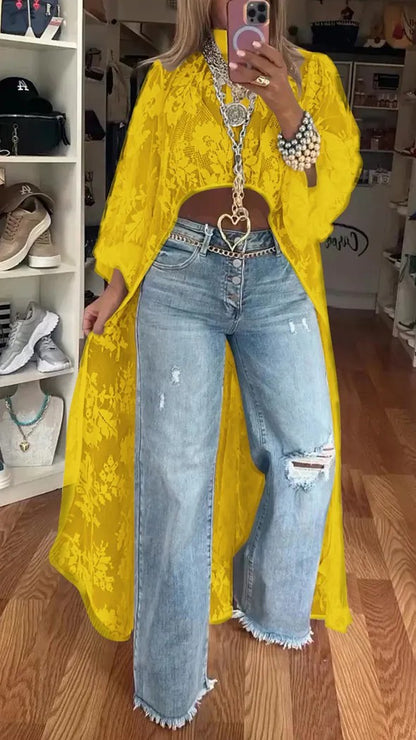 🔥🌸Spring Special Sale 49% off 💐Round Neck Lace Short Front and Long Back Casual Top