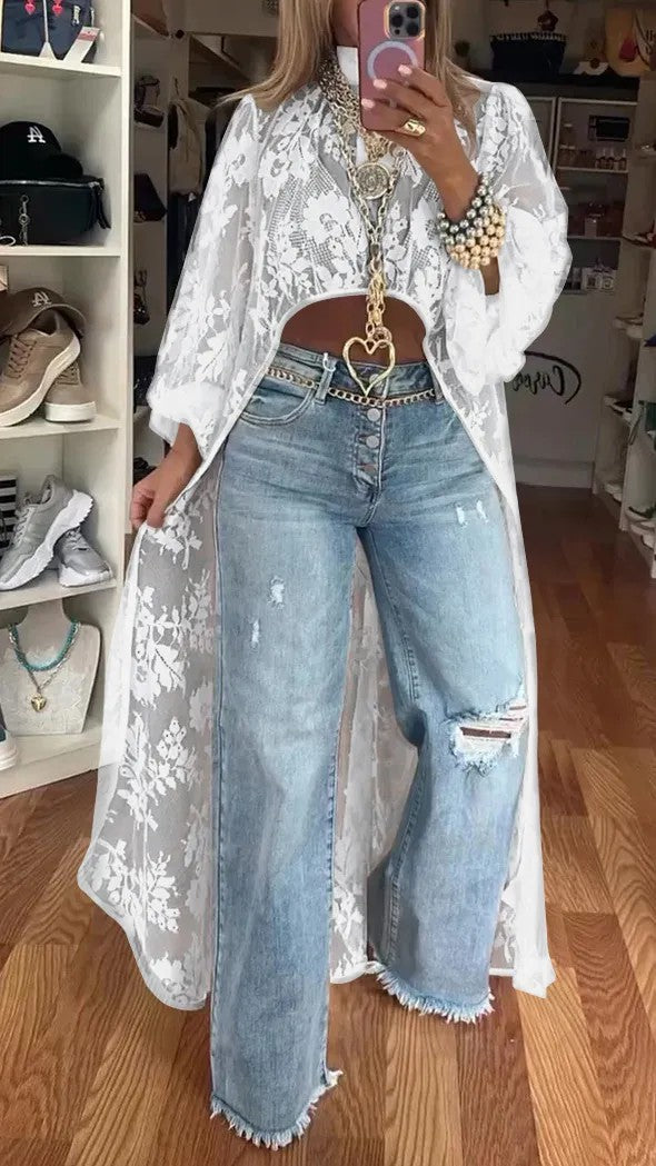 🔥🌸Spring Special Sale 49% off 💐Round Neck Lace Short Front and Long Back Casual Top