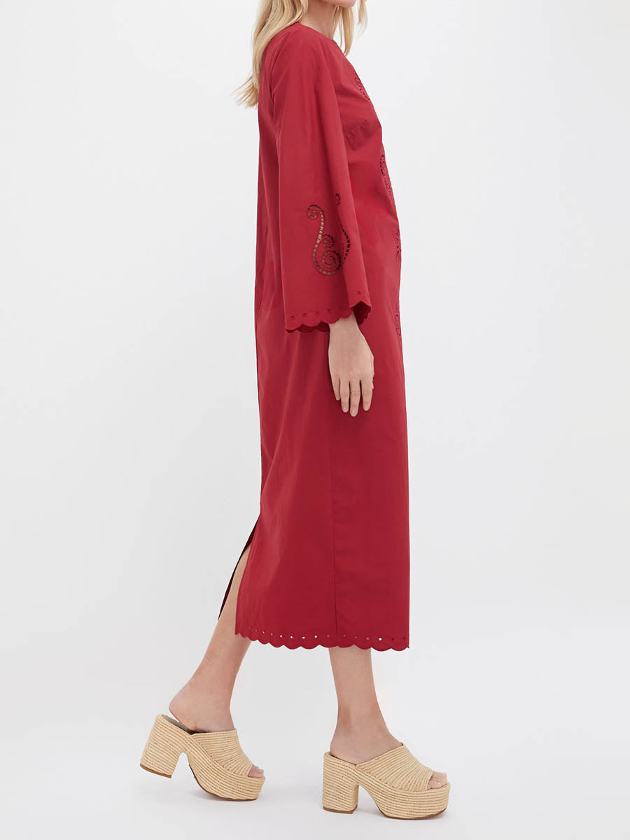 Embroidered Cutout Scalloped Hem Maxi Dress