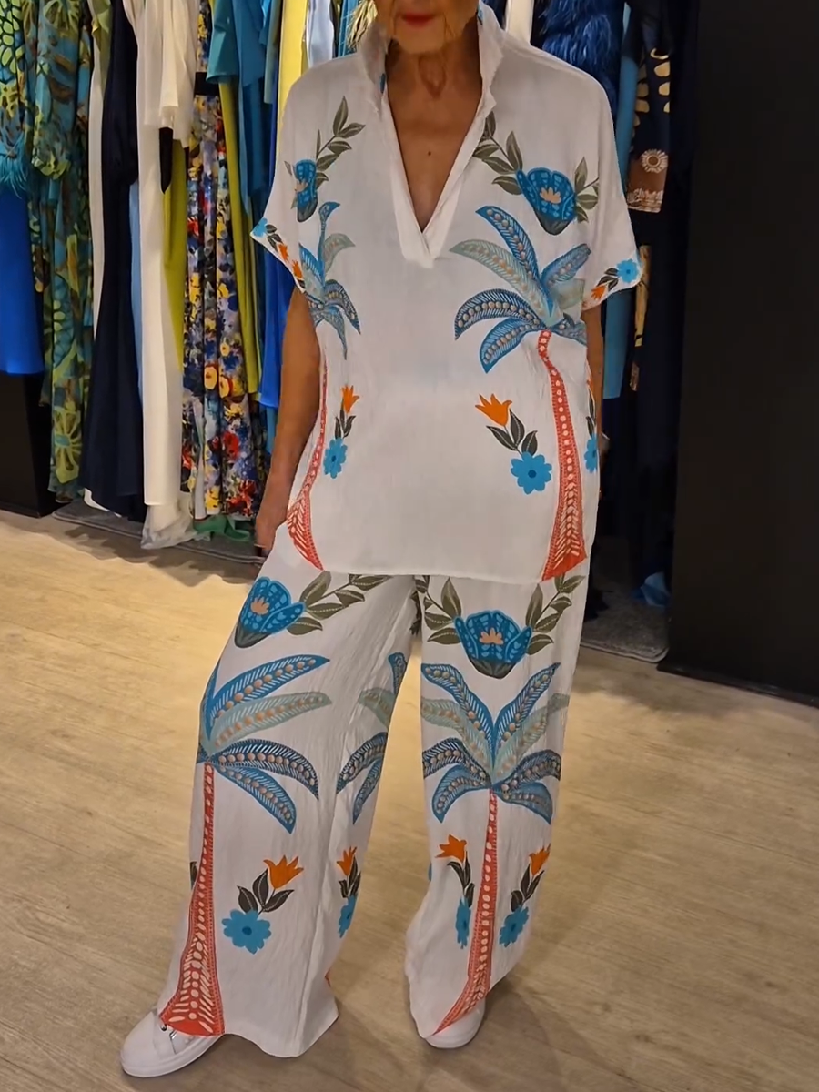 Coconut tree silk suit