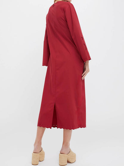Embroidered Cutout Scalloped Hem Maxi Dress