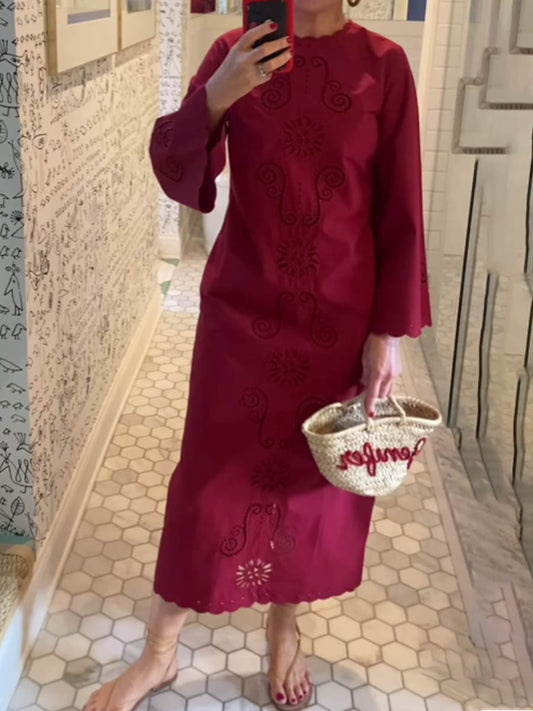 Embroidered Cutout Scalloped Hem Maxi Dress
