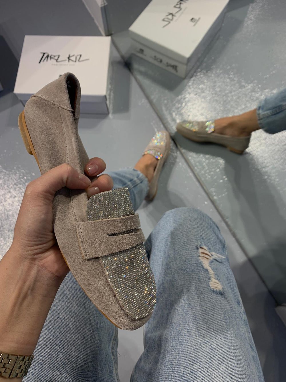 Sequined Khaki Espadrilles