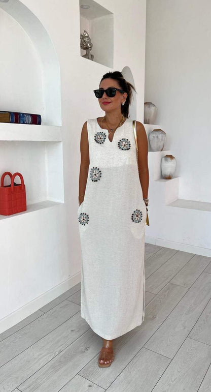 Pearl circle embroidery dress