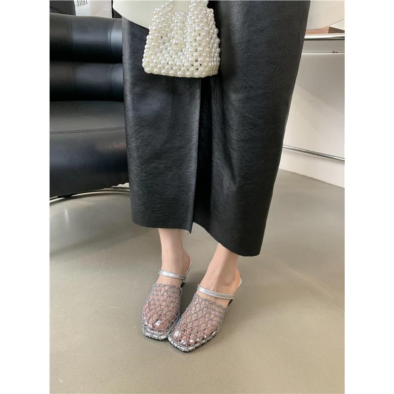 Hollow thick heel low heel sandals and slippers