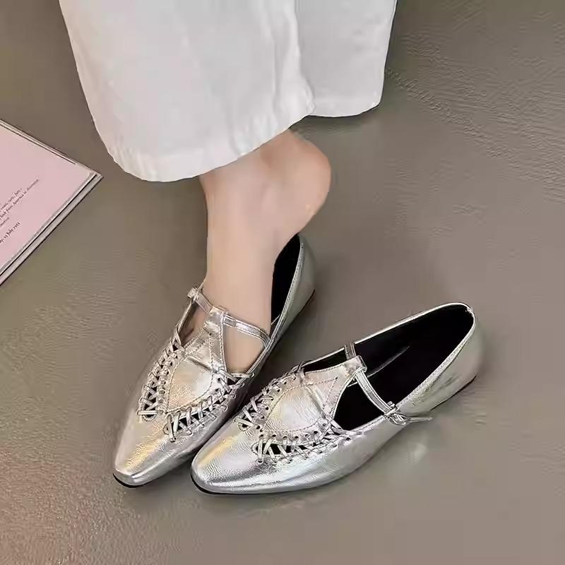 Genuine leather soft sole hollow pattern women's shoes