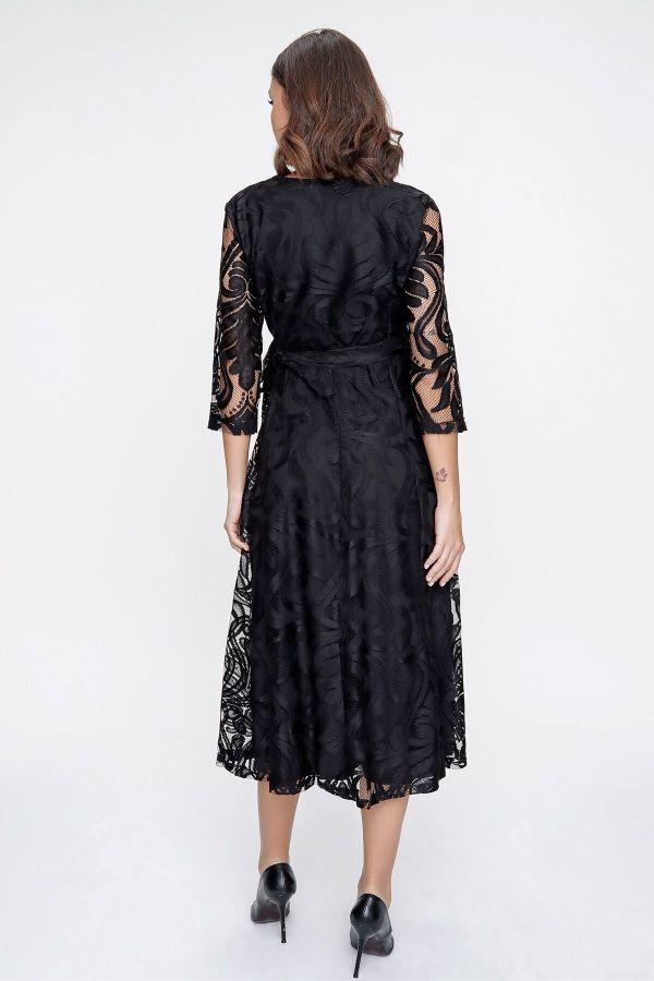 Black double layer lace embroidered overlay dress