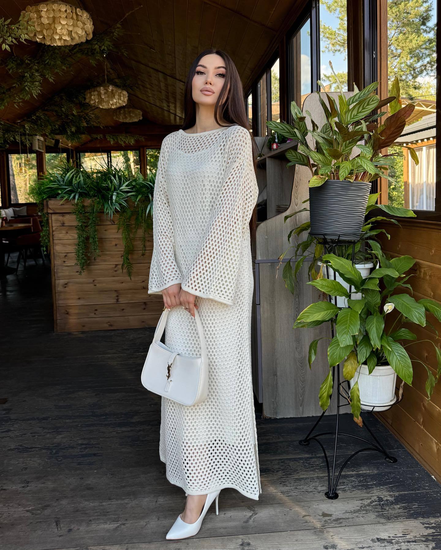 Women's hollow blouse long skirt