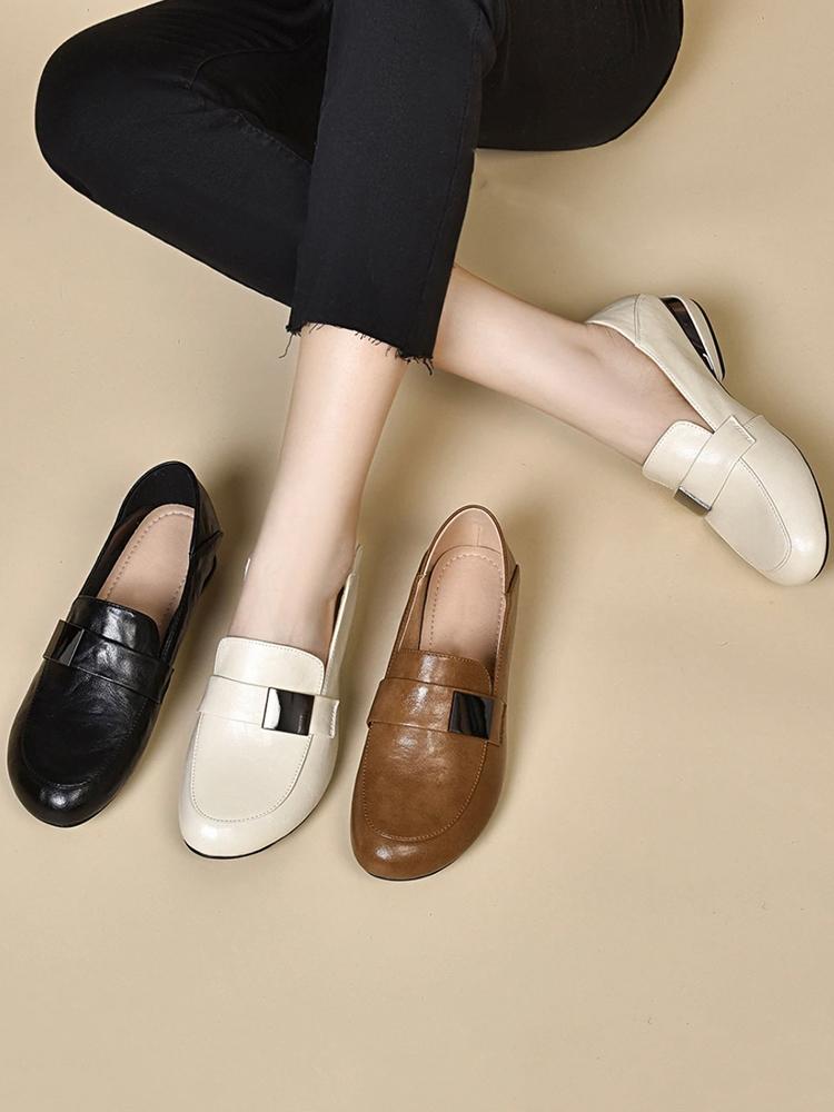 100% genuine leather soft sole low heel leather shoes