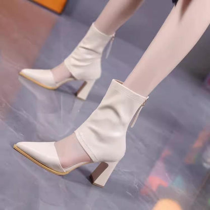 2024 fashionable thick heel leather shoes high heels