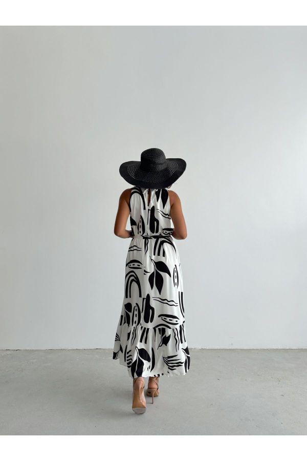 Black and white dress with ruffled skirt