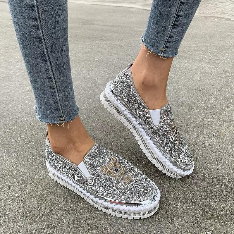 Bear rhinestone casual shoes flat shoes