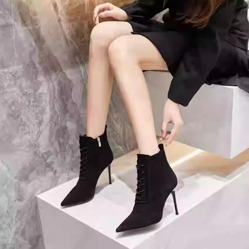 Women's pointed leather high heels