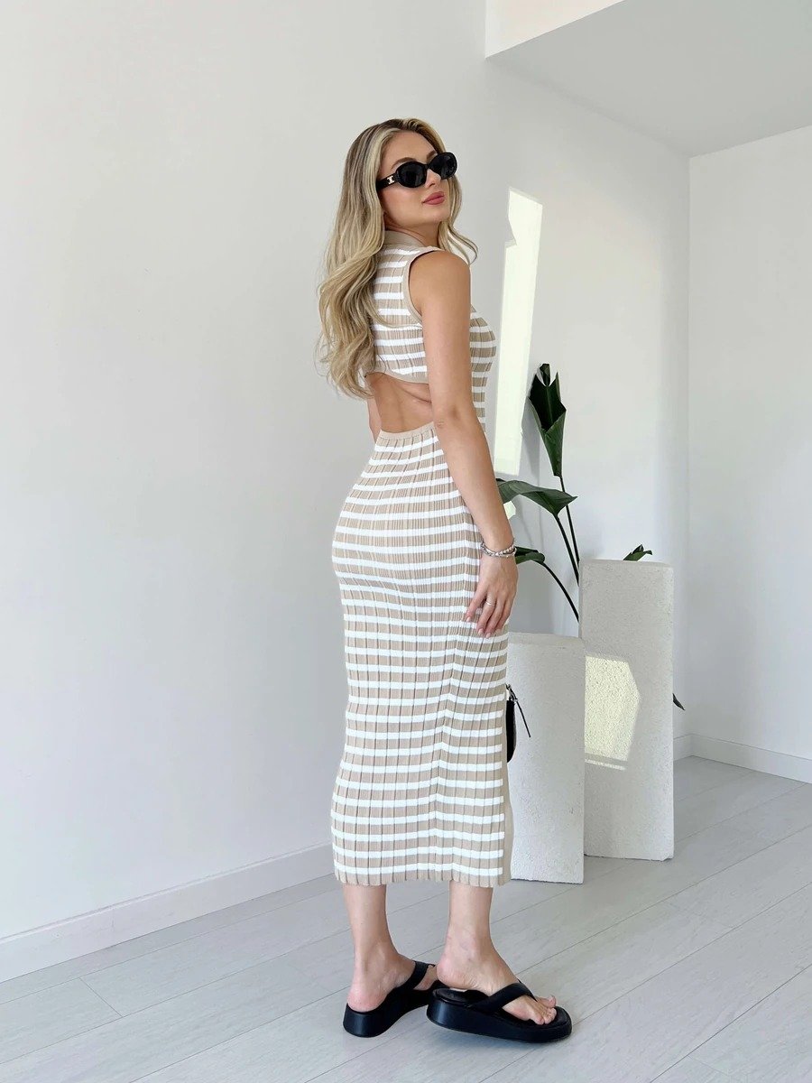 Knitted striped stretch dress