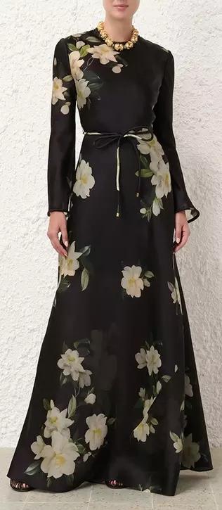 Camellia flower black long dress