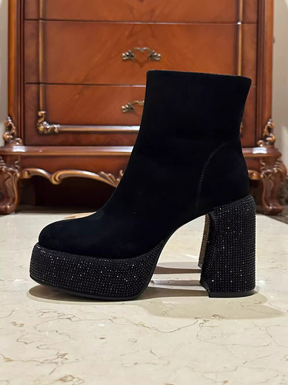 24 New Style Thick Heel Diamond-encrusted Versatile Women's Boots and High Heels