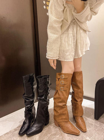 Detachable high-heeled pointed toe boots western cowboy