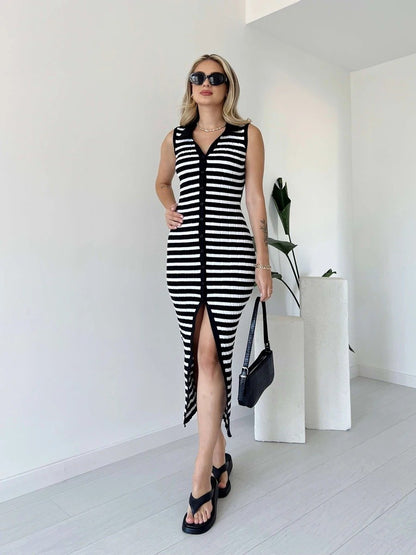 Knitted striped stretch dress