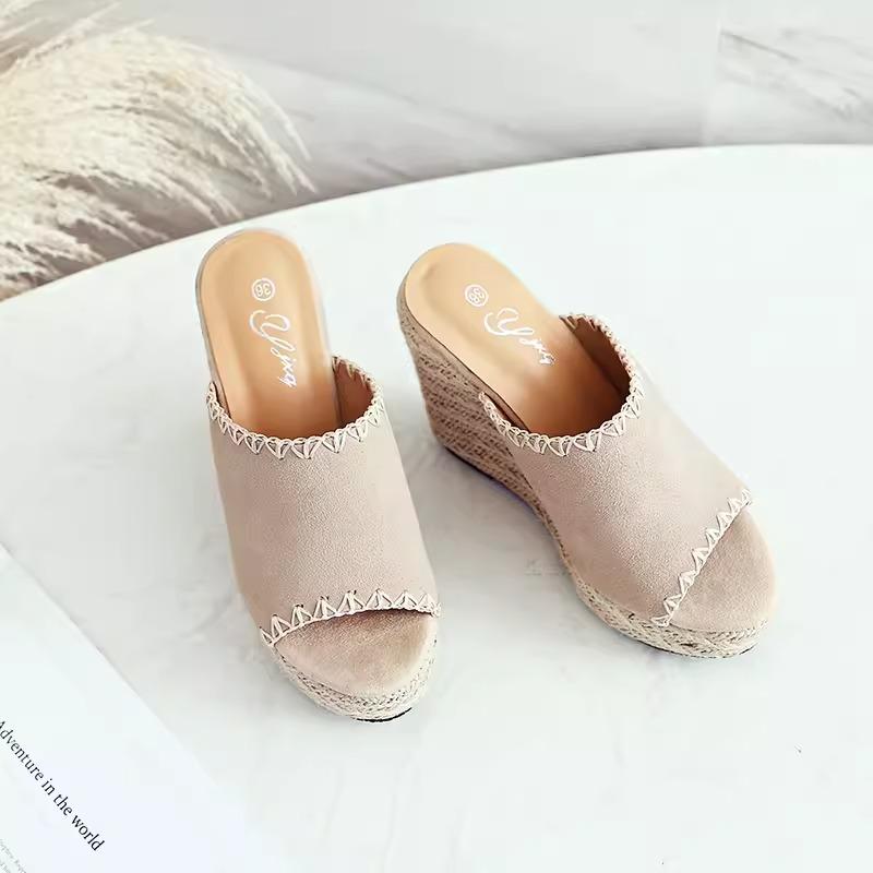 Heightened suede woven slippers-14cm