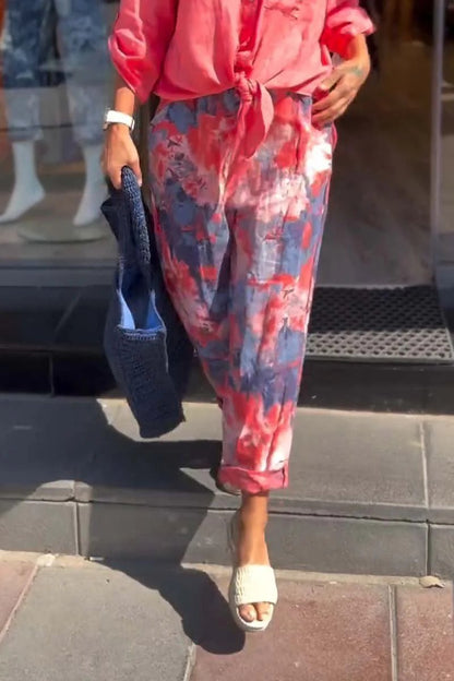 Drawstring elastic casual tie-dye loose trousers