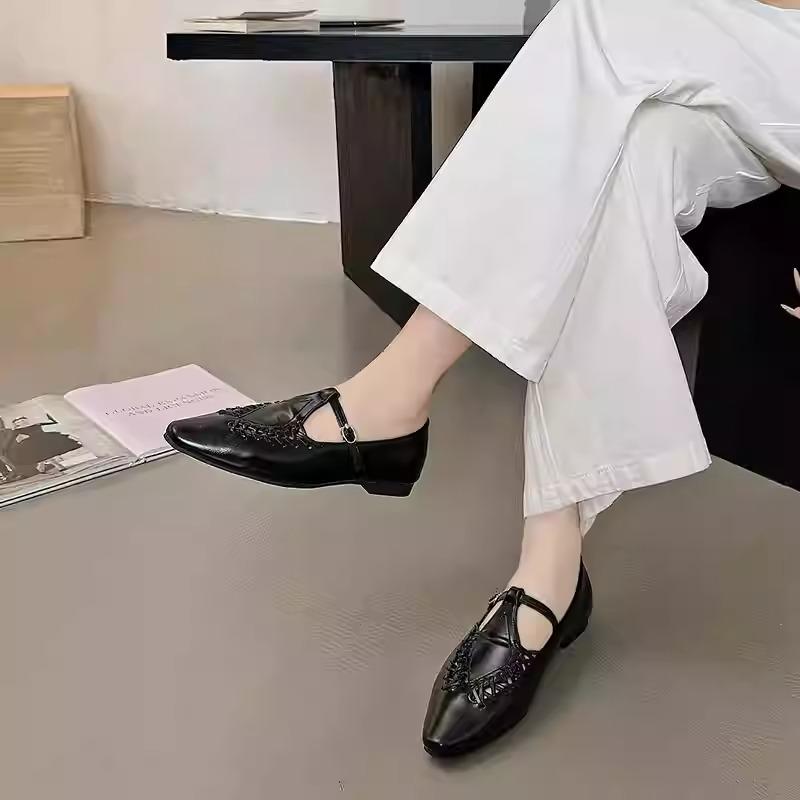 Genuine leather soft sole hollow pattern women's shoes