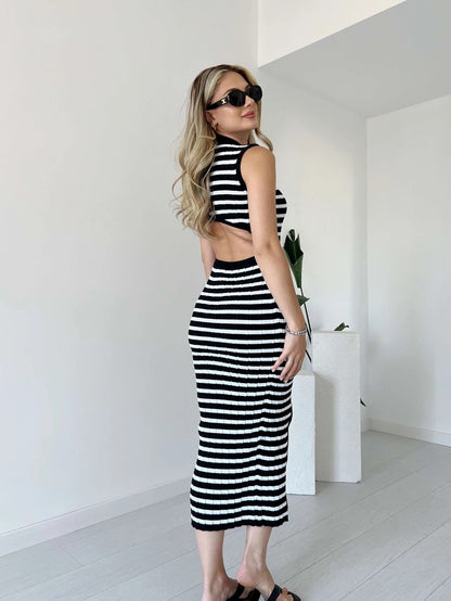 Knitted striped stretch dress