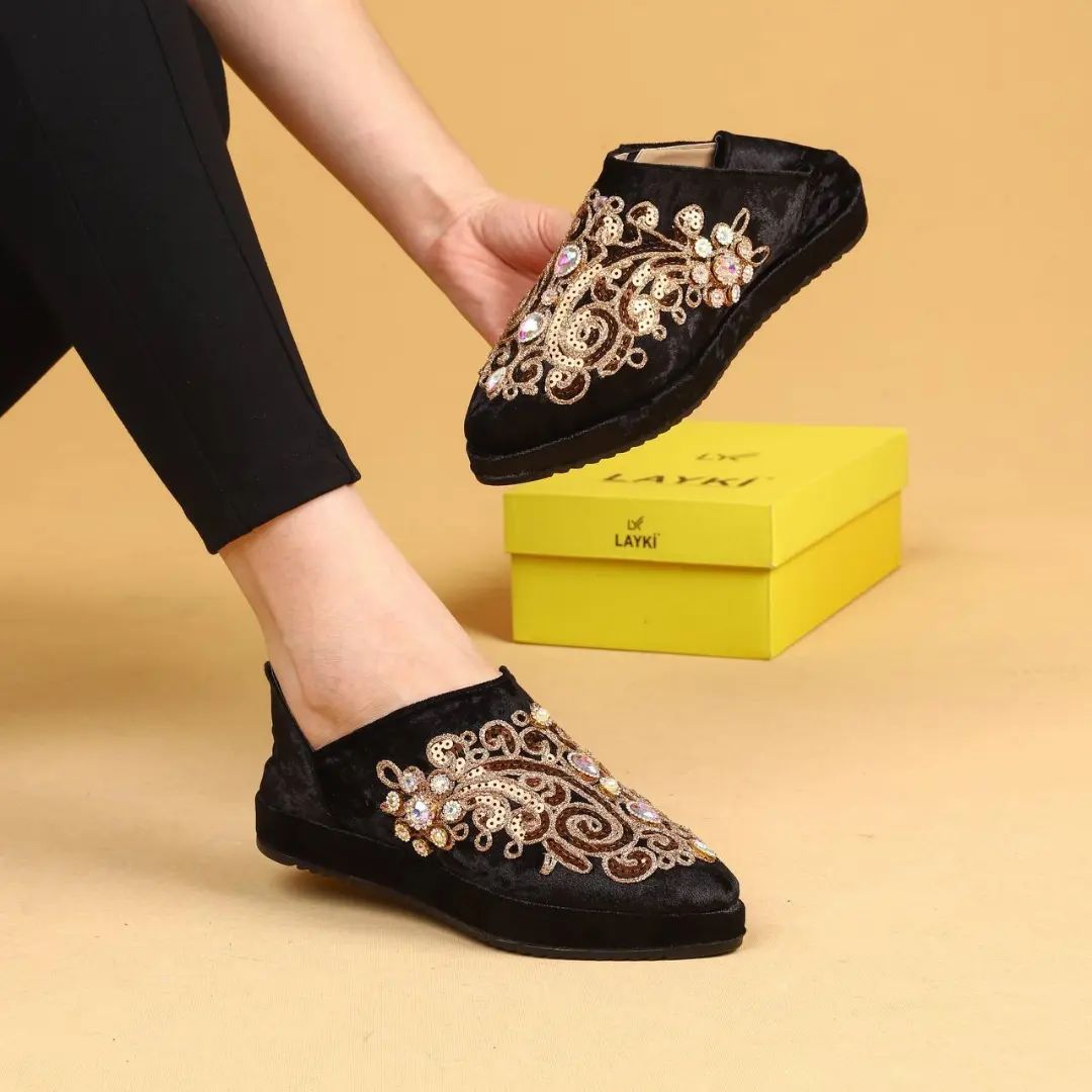 Sequin embroidery elastic ladies no shoes casual shoes