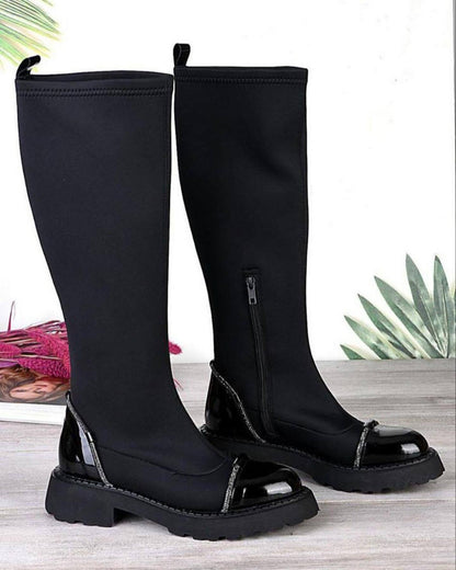 Black stretch high boots