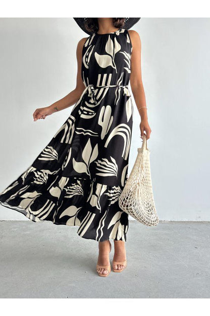 Black and white dress with ruffled skirt