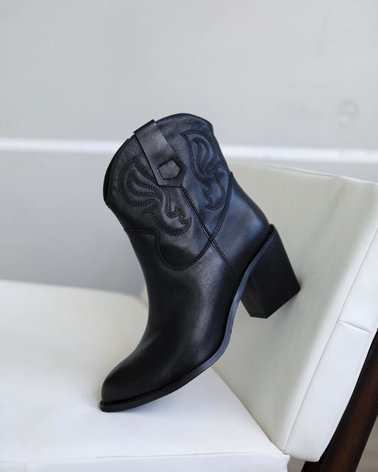 Chunky heel genuine leather low top boots high heels