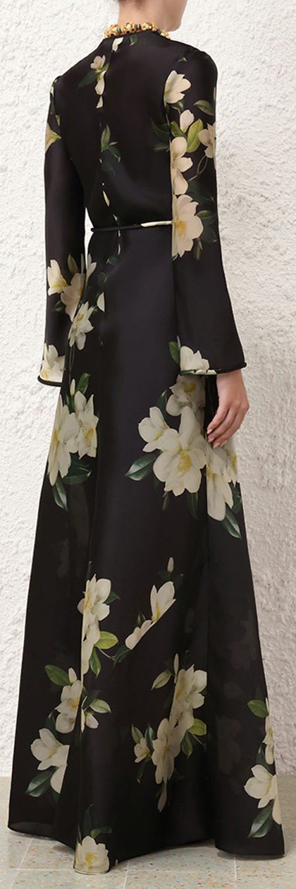 Camellia flower black long dress