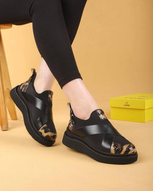 Arch support versatile pattern stretch slip-on casual shoes