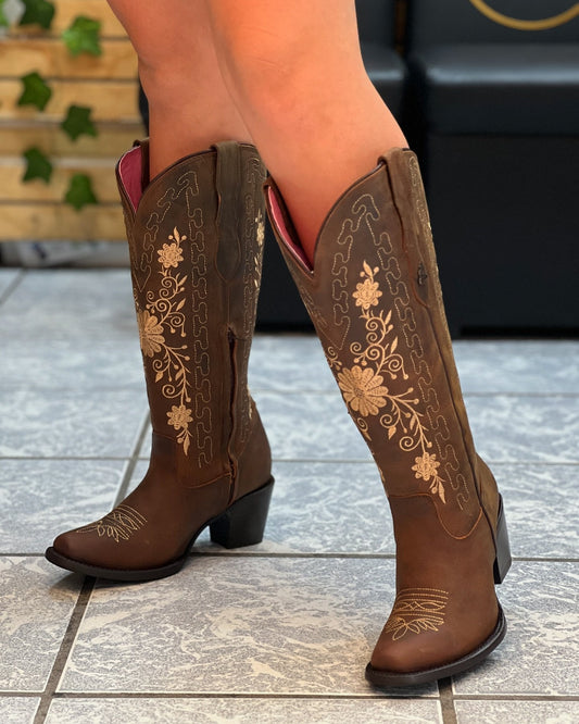 Women's thick heel embroidered pattern boots