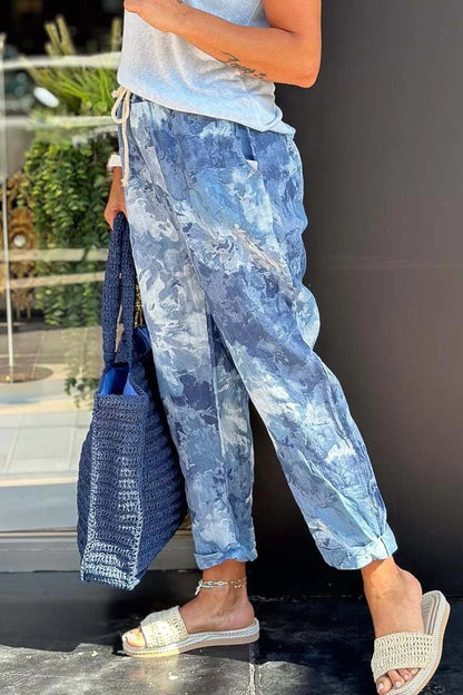 Drawstring elastic casual tie-dye loose trousers