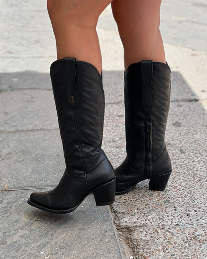 Black soft leather women's boots