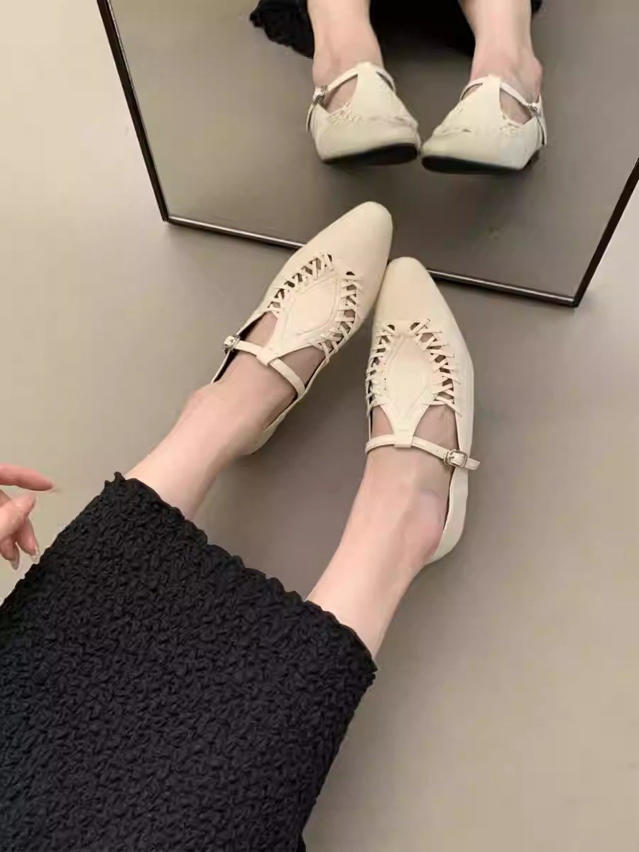 Genuine leather soft sole hollow pattern women's shoes