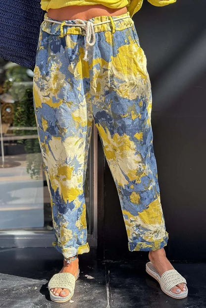 Drawstring elastic casual tie-dye loose trousers