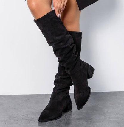 Natural Warm Soft Leather Block Heel Low Heel Boots